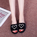 Furry cotton slippers for women winter indoor wooden floor confinement shoes stuffed flip-flops heart furry slippers for women