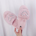 Furry cotton slippers for women winter indoor wooden floor confinement shoes stuffed flip-flops heart furry slippers for women