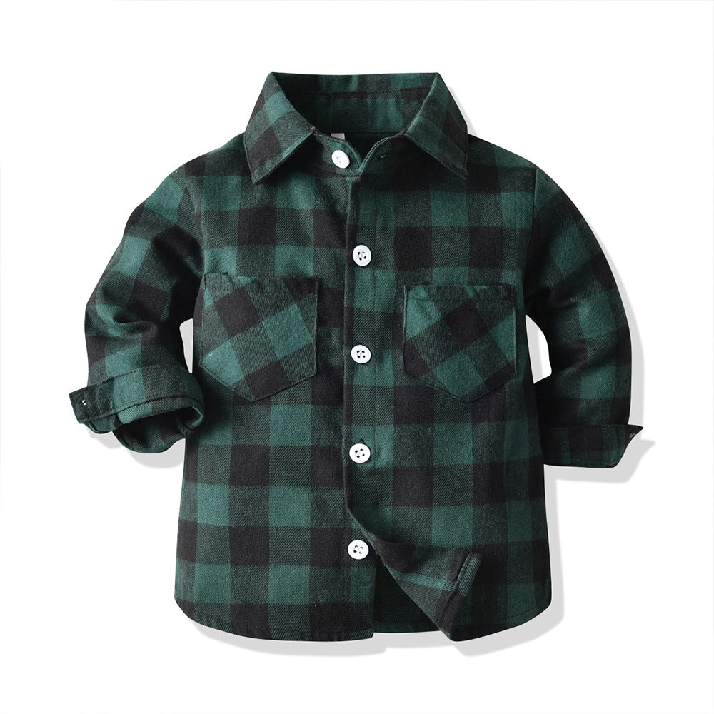 children's clothing spring & fallnew arrival boys double flap pocket pantslong sleevescardiganplaid lapel kids shirtshirt