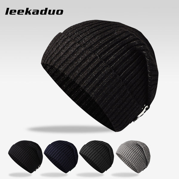 Core-spun yarn wool hat Men's knitted hat Ski hat, solid color thermal hat Pullover hat Shopping bag hat
