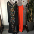 supply of chiffon heavy industry hot diamond large round neck bat sleeves looseplaid high-end robe matching orange suspenders
