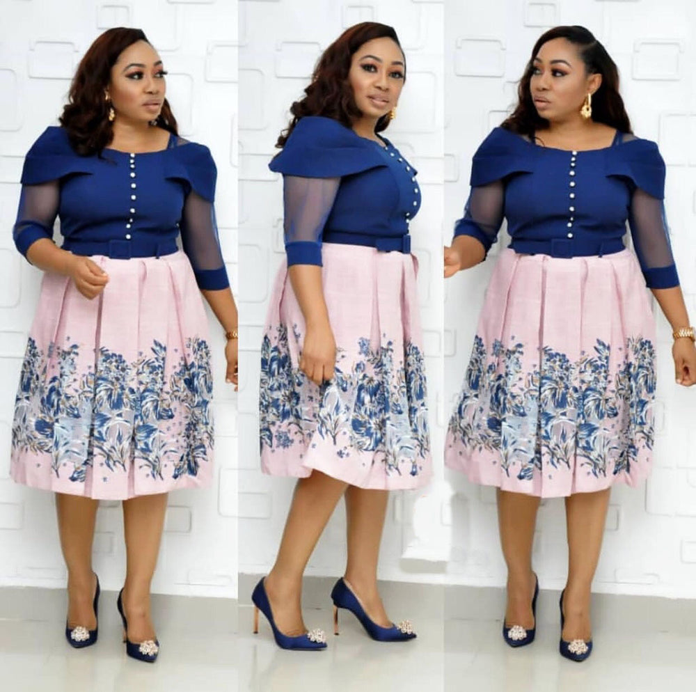 supply digital printing with pure color one-shoulder lotus leaf sleeves and waist a-line skirt with matching belt of the same color