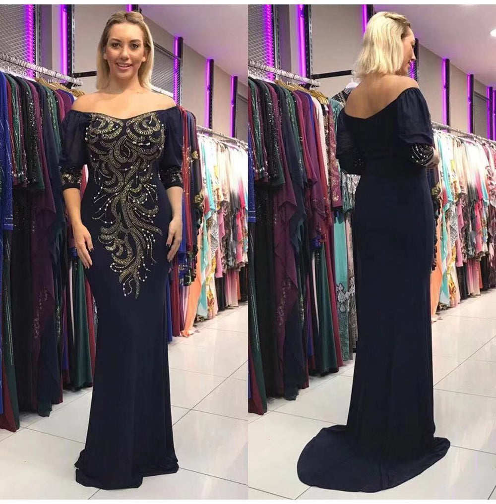 supply of women's clothing, african clothing, plus size clothing,  puff sleeves, hot diamond beads, one-line collar silmdress