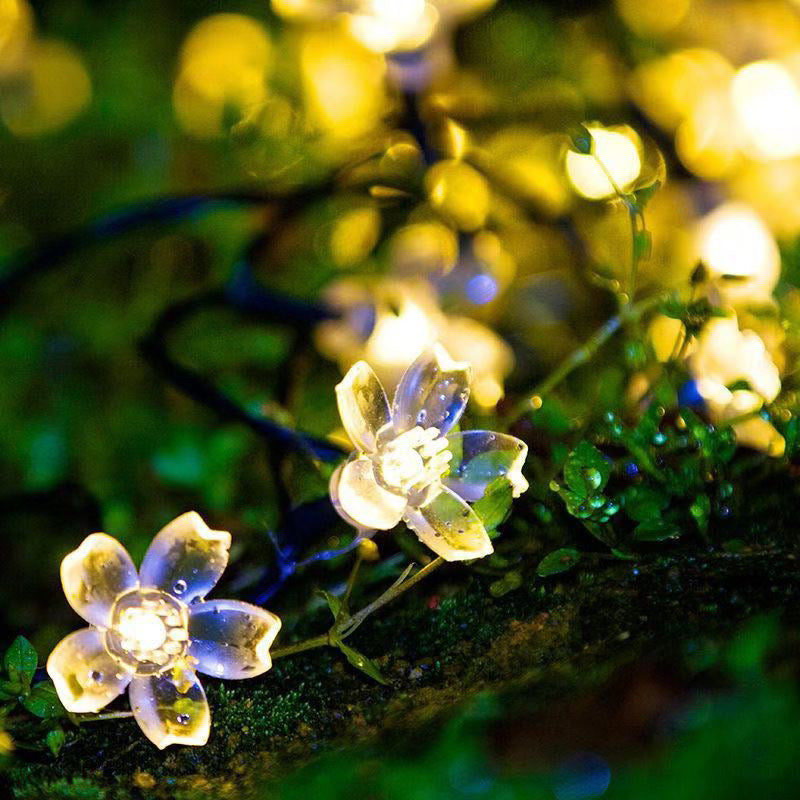 LED solar light string outdoor flower shape flashing light Christmas garden decoration simulation peach blossom light string wholesale