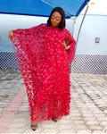 supply stereo embroidered flower mesh round neck bat sleeve looseplus size robe + vest african women's clothing clearance
