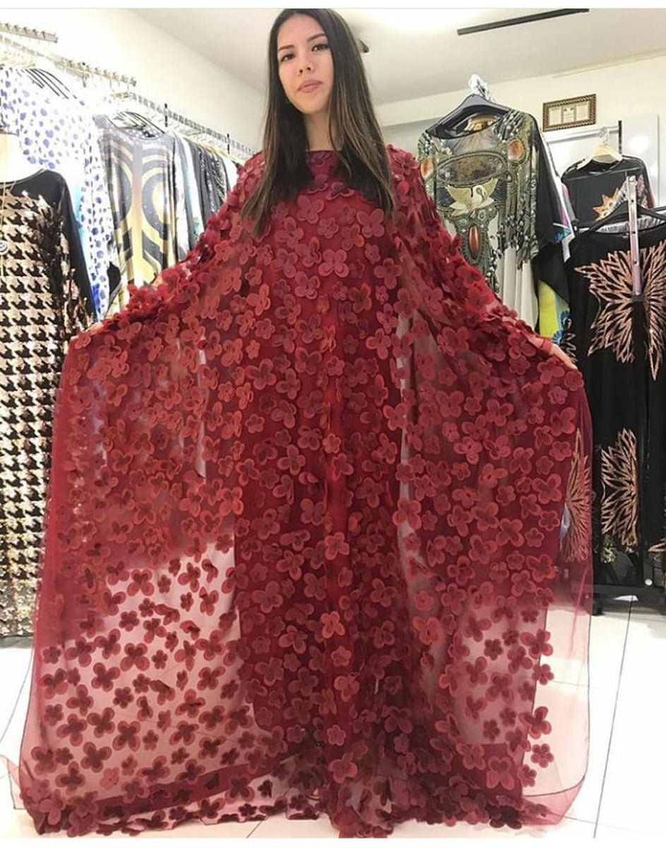 supply stereo embroidered flower mesh round neck bat sleeve looseplus size robe + vest african women's clothing clearance