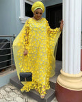supply stereo embroidered flower mesh round neck bat sleeve looseplus size robe + vest african women's clothing clearance