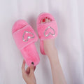 Furry cotton slippers for women winter indoor wooden floor confinement shoes stuffed flip-flops heart furry slippers for women