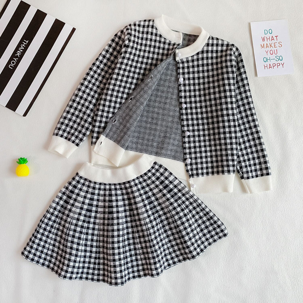 spring/autumn girls' knitted sweater set - fashionable sweater dress with bow detail, two-piece outfit - direct from the manufacturer