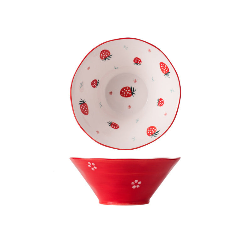 Strawberry bowl single for home creative ceramic instant noodle soup bowl japanese style cute girl popular salad dessert hat bowl