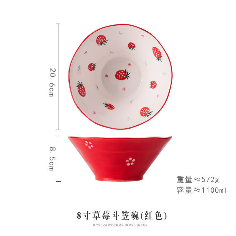Strawberry bowl single for home creative ceramic instant noodle soup bowl japanese style cute girl popular salad dessert hat bowl