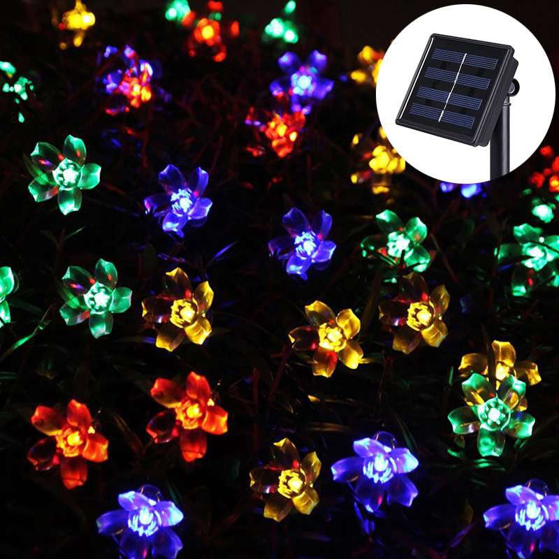 LED solar light string outdoor flower shape flashing light Christmas garden decoration simulation peach blossom light string wholesale