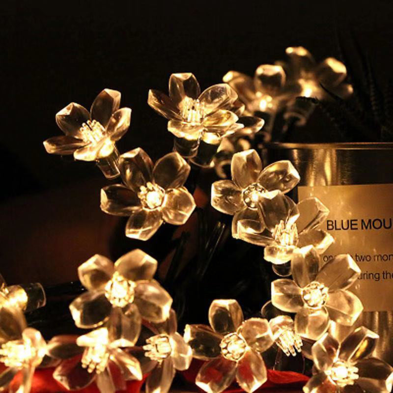 LED solar light string outdoor flower shape flashing light Christmas garden decoration simulation peach blossom light string wholesale