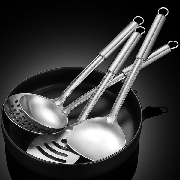 Dao Qi 430 stainless steel kitchen utensils, sanded cooking spatula with hook, household cooking colander thickened wholesale