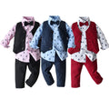 Insfall and winternew arrivalchildren's printing shirt vest pants three-piece set british style suit wholesale
