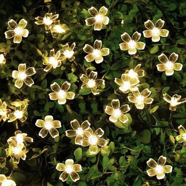 LED solar light string outdoor flower shape flashing light Christmas garden decoration simulation peach blossom light string wholesale