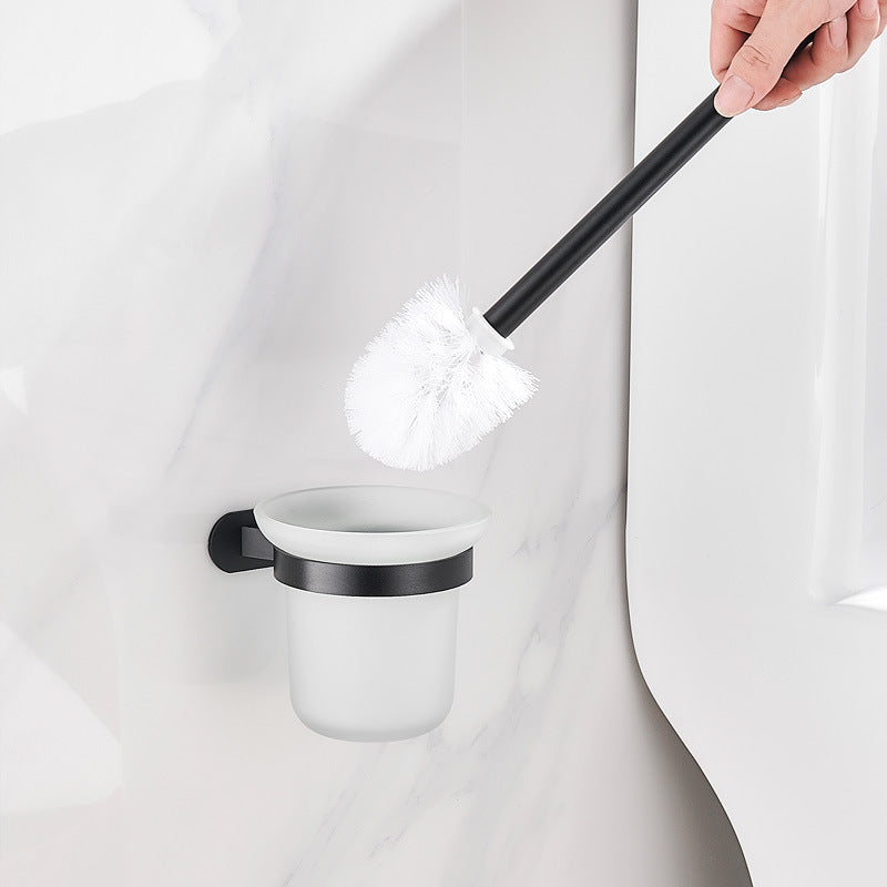 No punch toilet brush holder wall hanging bathroom wall hanging black space aluminum glass toilet toilet cleaning set toilet