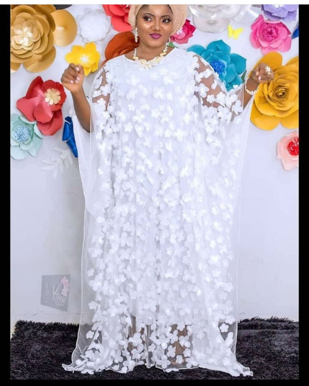 supply stereo embroidered flower mesh round neck bat sleeve looseplus size robe + vest african women's clothing clearance