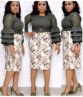 Aliexpress  round neck socialite lace patchwork leaf print slim fit dress european and american foreign trade plus size women's clothing