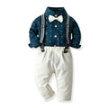 autumn/winter new children's outfit set: kids' star print suspender two-piece set, boys' long-sleeved shirt dress, in stock