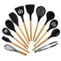 in stock wooden handle silicone 12-piece suitfor home kitchenware non-stick cooking spatula spoon baking kitchenware