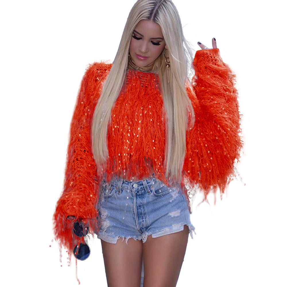 Wish  hot selling european and american women's fall/winter sweater cardigan fashion handmade tassel knitted pullover sweater