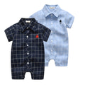 New summer collection: plaid short-sleeve cotton baby romper - two-tone design, perfect for outdoor adventures and easy to match