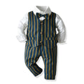 New arrival: boys' spring/autumn outfit - striped vest, cotton white shirt, and trousers suit - perfect for performances and everyday wear