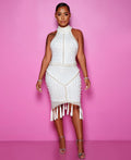 supply of fashionfashion high collar halter sleeveless hip-covering waist sexy hot diamond beaded tassel short skirt big sale