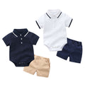 Boys' summer two-tone t-shirt & polo shirt romper set - cotton short sleeve shorts two-piece outfit for infants and toddlers