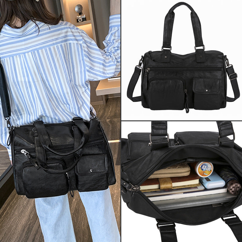 Cross-border Korean version of the new shoulder bag PU bag men's bag shoulder messenger bag 15.6 large-capacity computer travel handbag