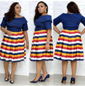 cross-border sourcing:  plus size african women's clothing - collared colorful striped maxi dress