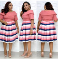cross-border sourcing:  plus size african women's clothing - collared colorful striped maxi dress