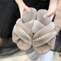 2024 fall/winter new collection: rhinestone-embellished criss-cross fuzzy slippers - women's casual indoor floor cotton slippers - open-toe plush slippers