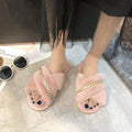 2024 fall/winter new collection: rhinestone-embellished criss-cross fuzzy slippers - women's casual indoor floor cotton slippers - open-toe plush slippers
