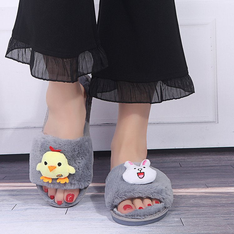 Cute cartoon parent-child slippers, fluffy slippers for boys and girls, autumn and winter indoor student cotton slippers, warm one-strap slides