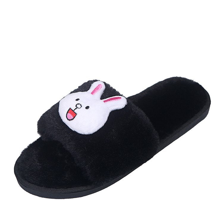 Cute cartoon parent-child slippers, fluffy slippers for boys and girls, autumn and winter indoor student cotton slippers, warm one-strap slides