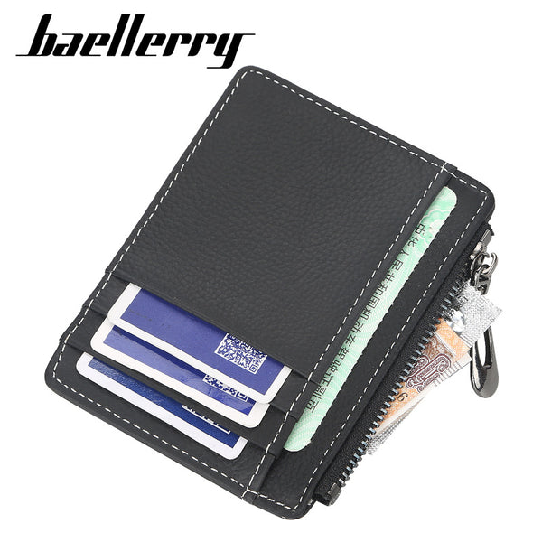 Baellerry cowhide wallet men's short retro zipper change bag ultra-thin driver's license card bag card holder, men