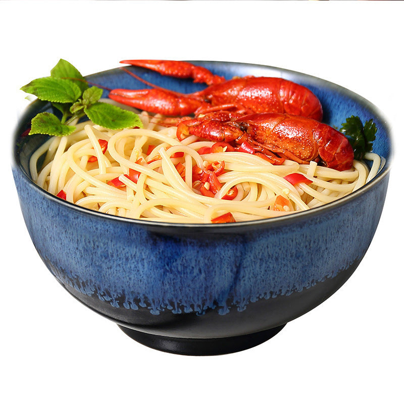 Ceramic creative rice bowl japanese style personal bowl and chopsticks blue glaze blue kiln ice cracked tableware bowl antique glaze