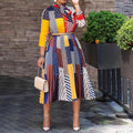 spring/summer new arrival: african-style printed midi dress with bow collar and elegant three-quarter sleeves - women's apparel