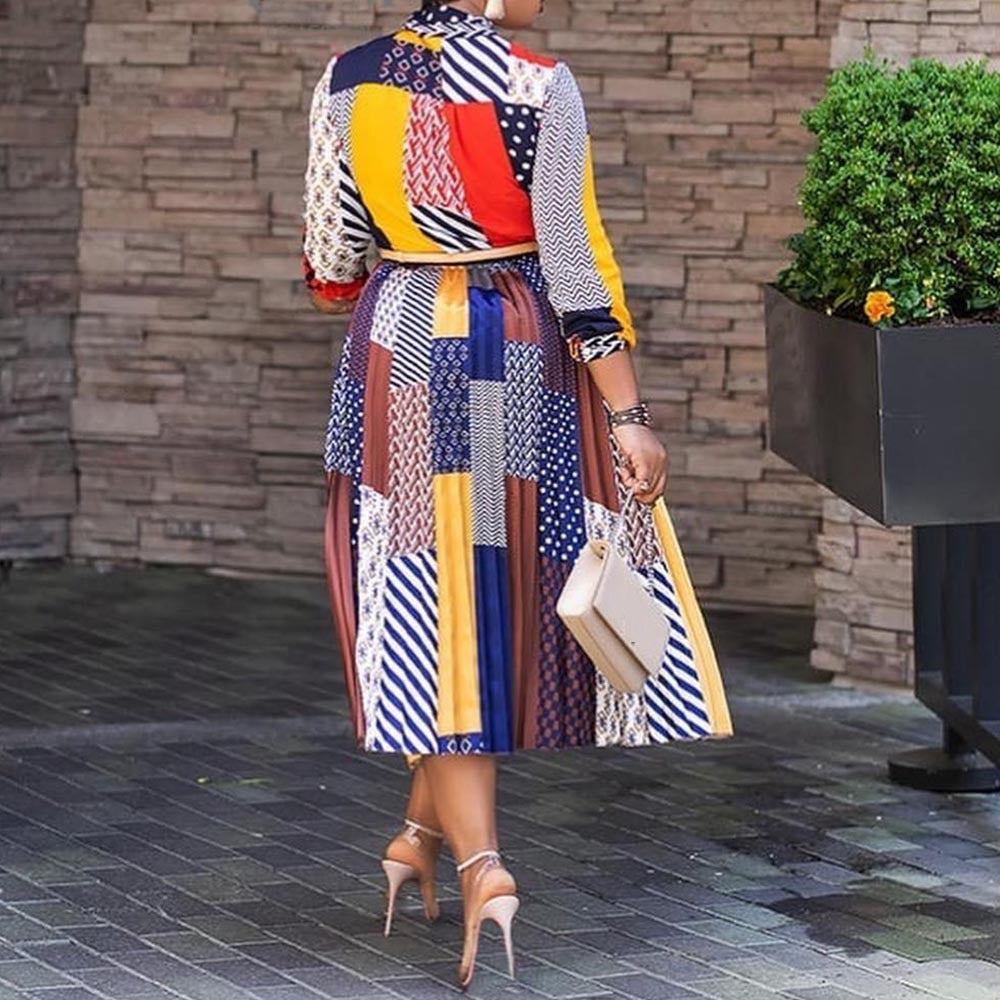 spring/summer new arrival: african-style printed midi dress with bow collar and elegant three-quarter sleeves - women's apparel