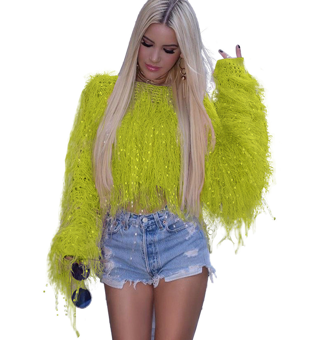 Wish  hot selling european and american women's fall/winter sweater cardigan fashion handmade tassel knitted pullover sweater