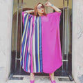 cross-border e-commerce   african plus size women's vertical stripe printed sleeve dress wholesale