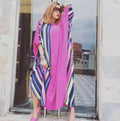 cross-border e-commerce   african plus size women's vertical stripe printed sleeve dress wholesale