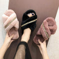 2024 fall/winter new collection: rhinestone-embellished criss-cross fuzzy slippers - women's casual indoor floor cotton slippers - open-toe plush slippers