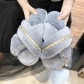 2024 fall/winter new collection: rhinestone-embellished criss-cross fuzzy slippers - women's casual indoor floor cotton slippers - open-toe plush slippers