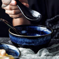 Ceramic creative rice bowl japanese style personal bowl and chopsticks blue glaze blue kiln ice cracked tableware bowl antique glaze