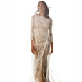 spring new arrivals: european and american style women's elegant party & wedding dresses - round neck, long sleeve, printed, open back lace dress