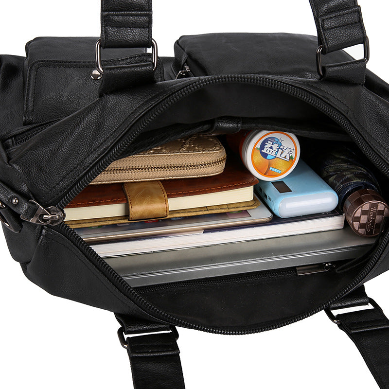 Cross-border Korean version of the new shoulder bag PU bag men's bag shoulder messenger bag 15.6 large-capacity computer travel handbag