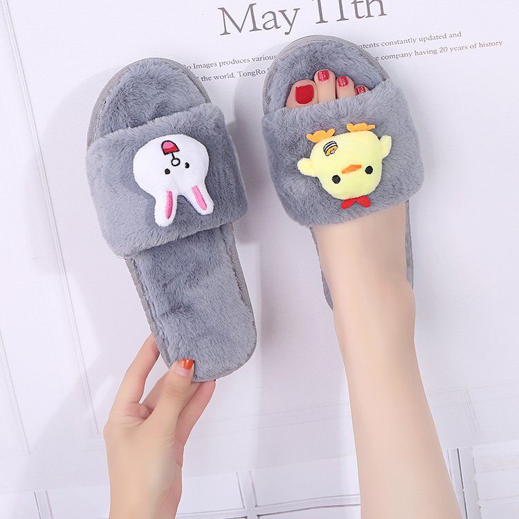 Cute cartoon parent-child slippers, fluffy slippers for boys and girls, autumn and winter indoor student cotton slippers, warm one-strap slides